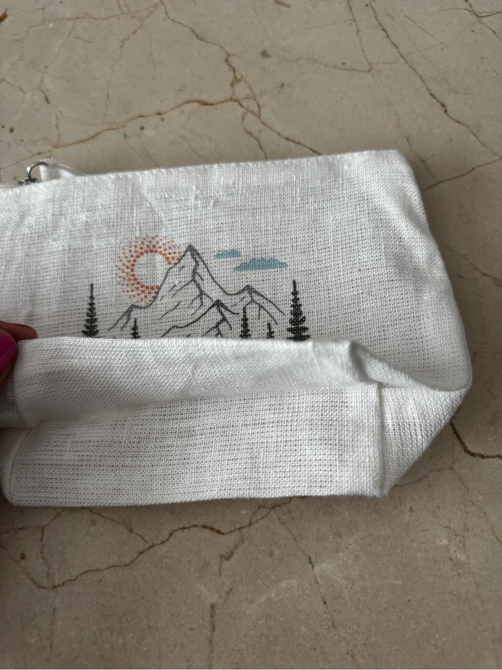 Denver Colorado White Hemp Cosmetic Pouch with Mountain Print